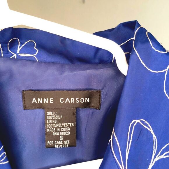 Anne Carson Blue Silk Embroidered Blouse - Picture 3 of 4